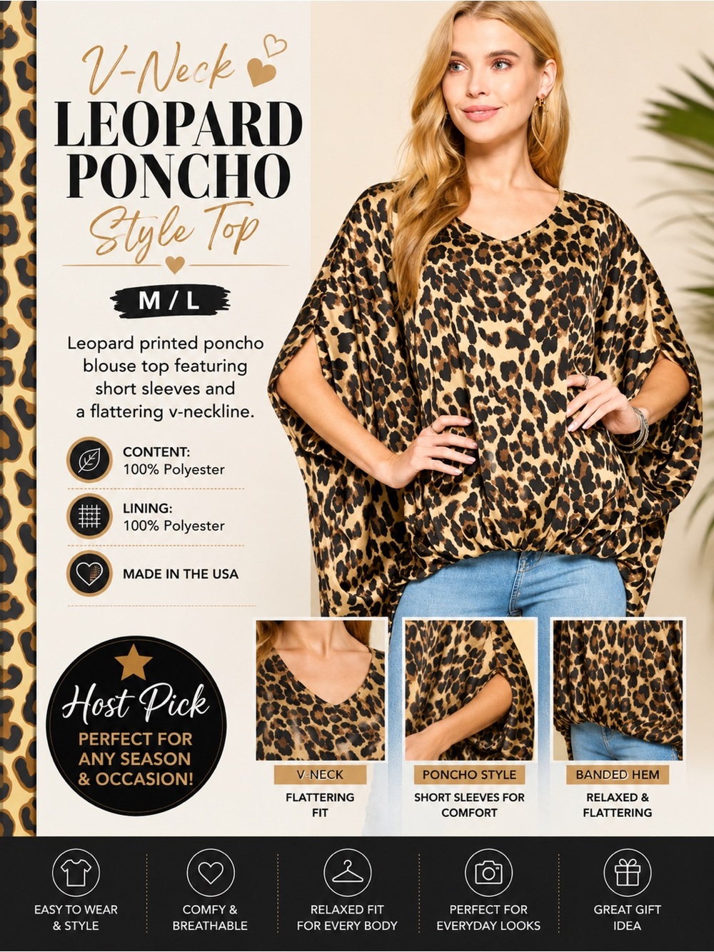 V Neck Leopard Poncho Style Top 🎉HOST PICK🎉